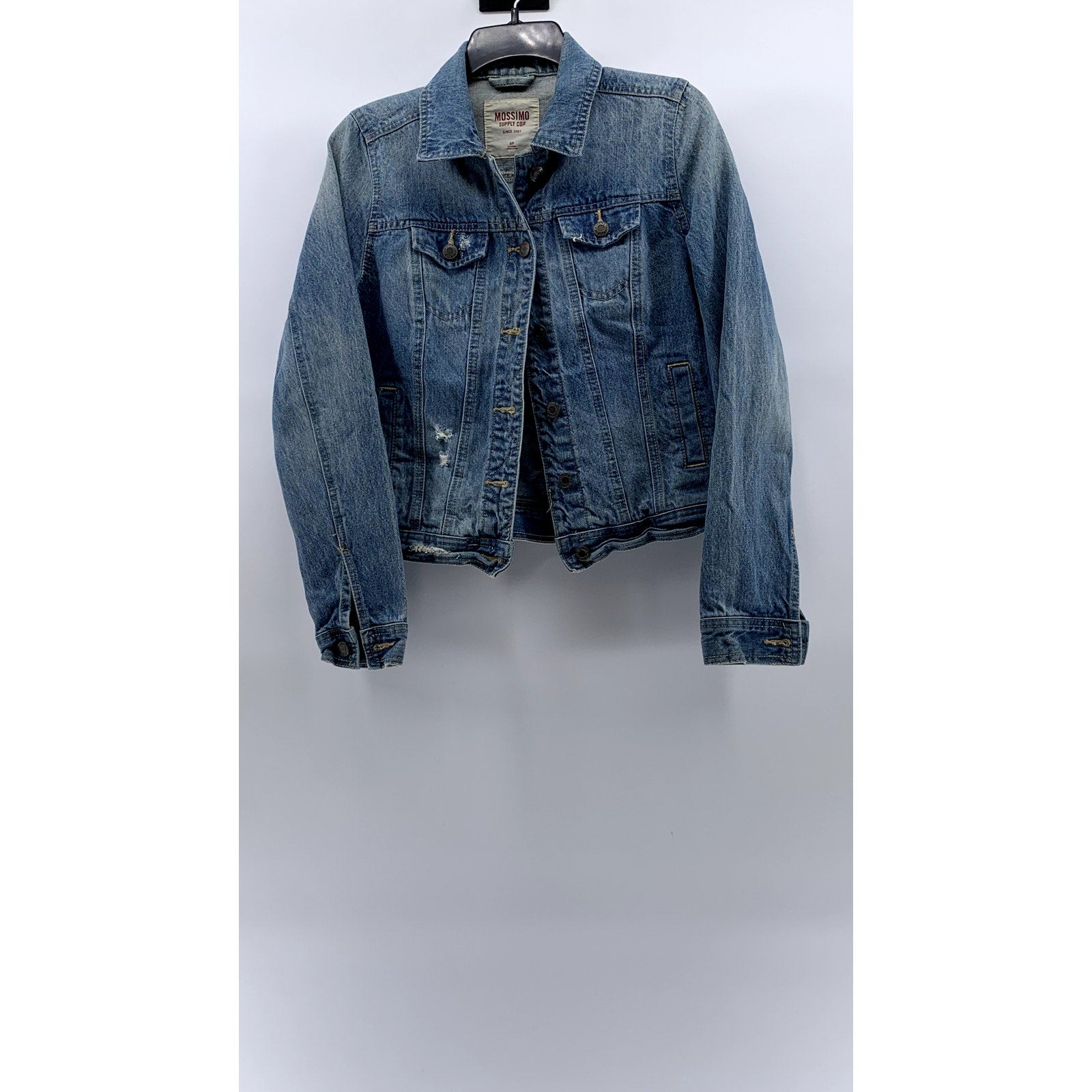 MOSSIMO SUPPLY CO Women's Blue Denim Distressed Oversized Button-Up Jacket SZ S