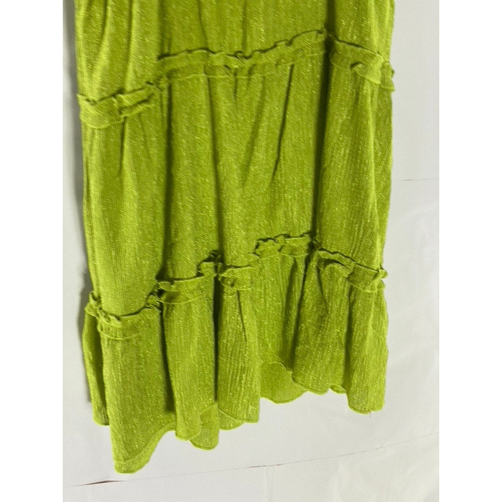 WILD FABLE Women's Lime Green Ruffle Tiered V-Neck Textured Mini Dress SZ M