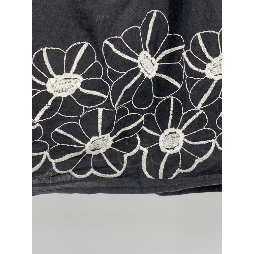 TIMING Women's Black-White Floral Embroidered Strapless A-Line Mini Dress SZ L