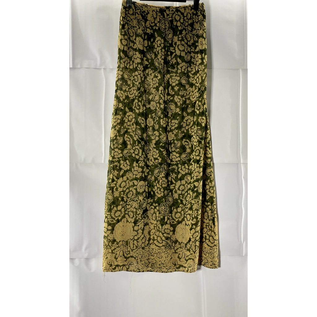 HONEY PUNCH Women's Green/Beige Floral Pull-On Midi Skirt SZ S