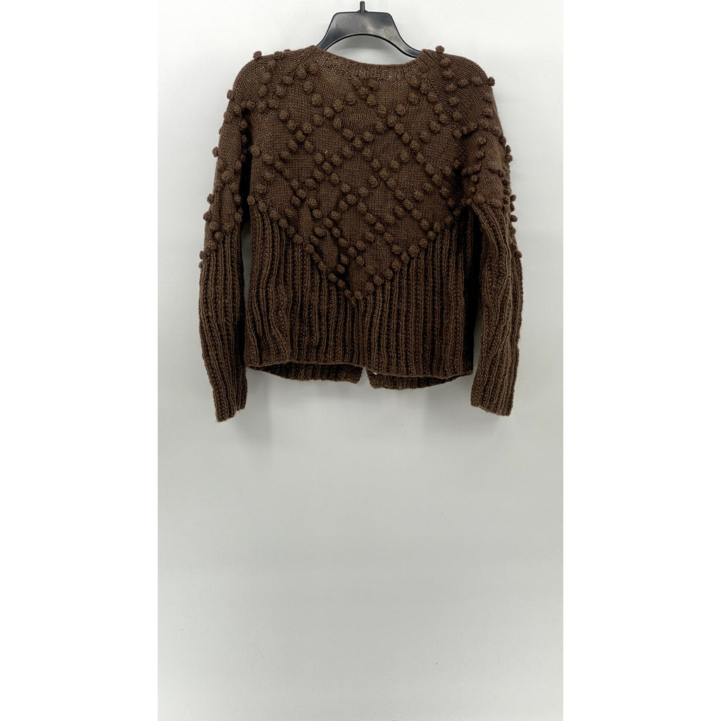 KTS Women's Brown Knit Button-Up Diamond Ball Textured Ribbed Cardigan SZ XS