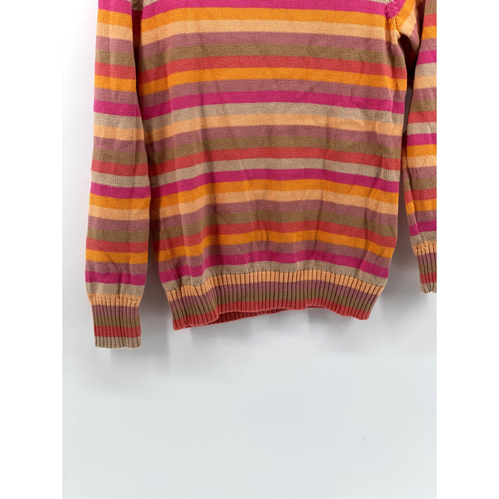 LIZ CLAIBORNE Women's Pink-Orange Striped Knit Button Mock-Neck Sweater SZ M