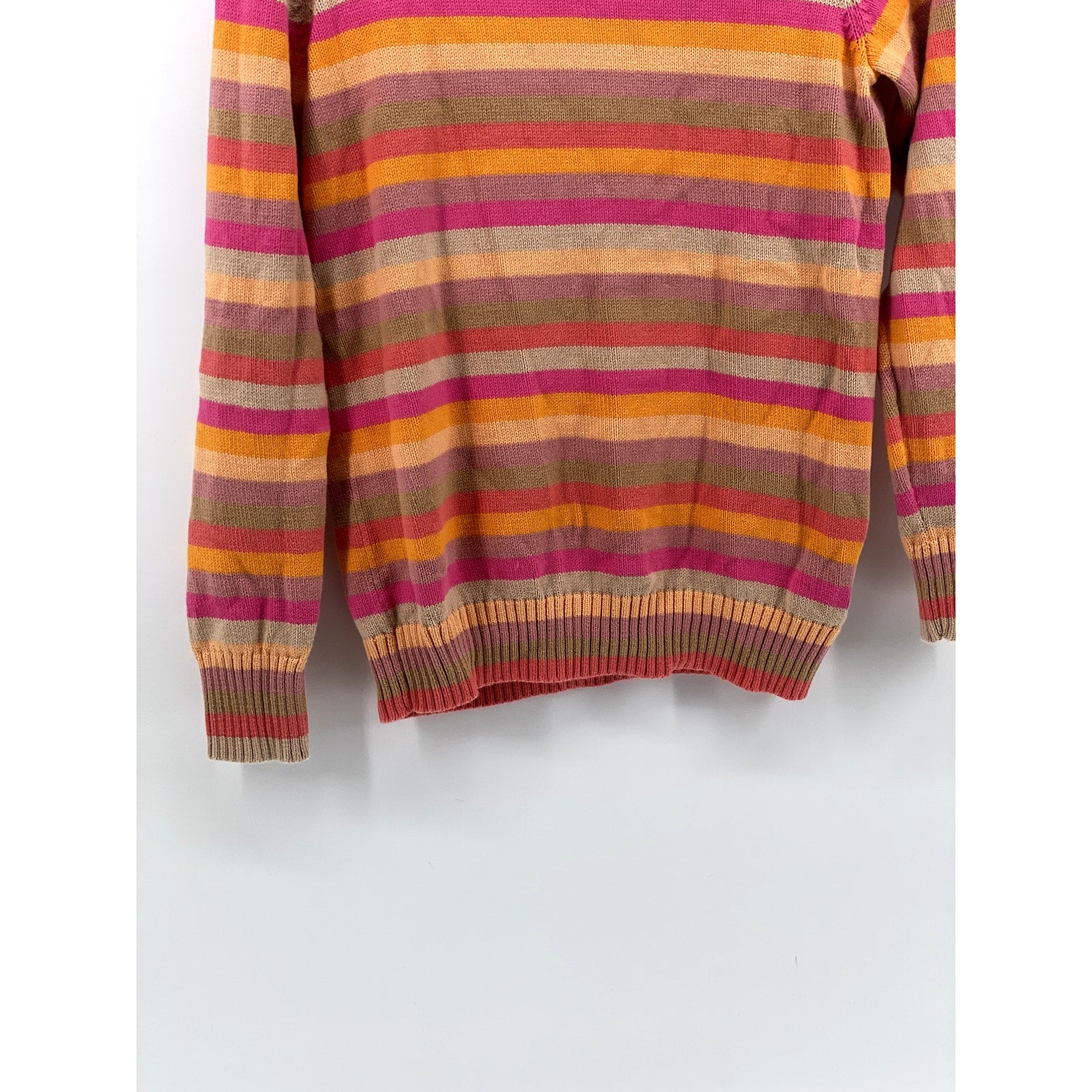LIZ CLAIBORNE Women's Pink-Orange Striped Knit Button Mock-Neck Sweater SZ M