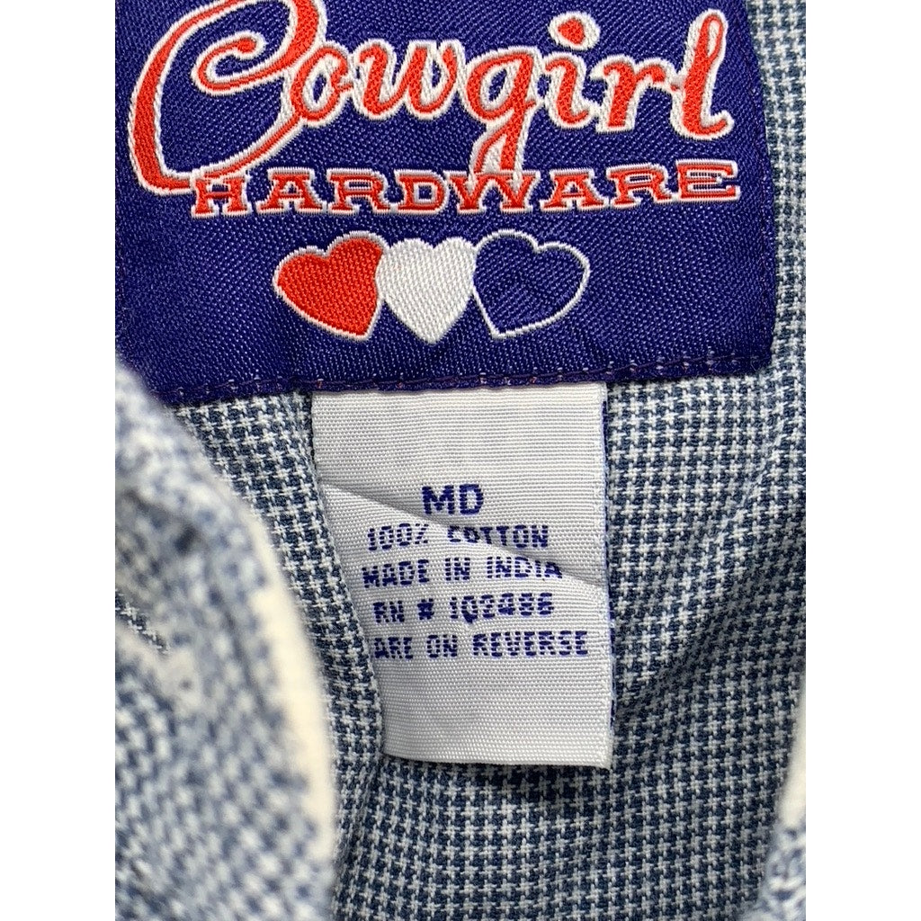 COWGIRL HARDWARE Women's Blue Houndstooth Long Sleeve Button-Up Top SZ M