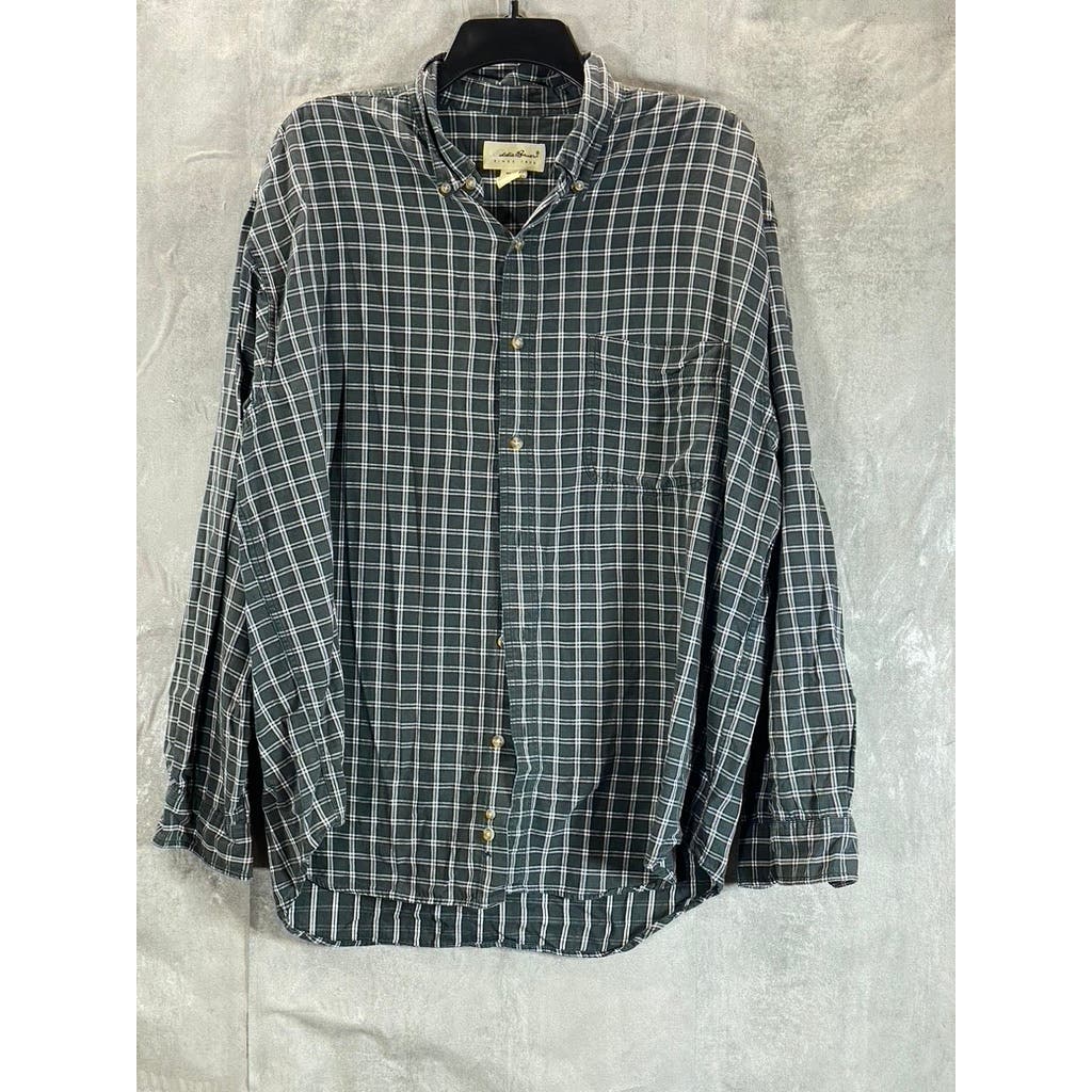 EDDIE BAUER Men's Green Mini Check Button-Up Long Sleeve Shirt SZ L