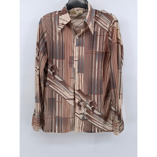 KENNINGTON Men's Vintage Brown Striped Button-Up Long Sleeve Shirt SZ M