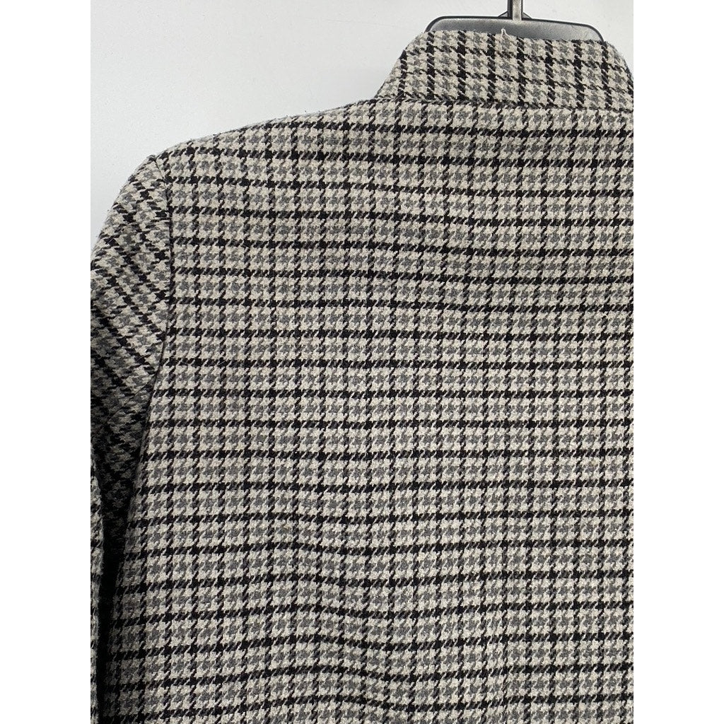 O.P.D.V PARIS Women's Black-Gray Houndstooth Single-Button Peak Lapel Coat SZ S
