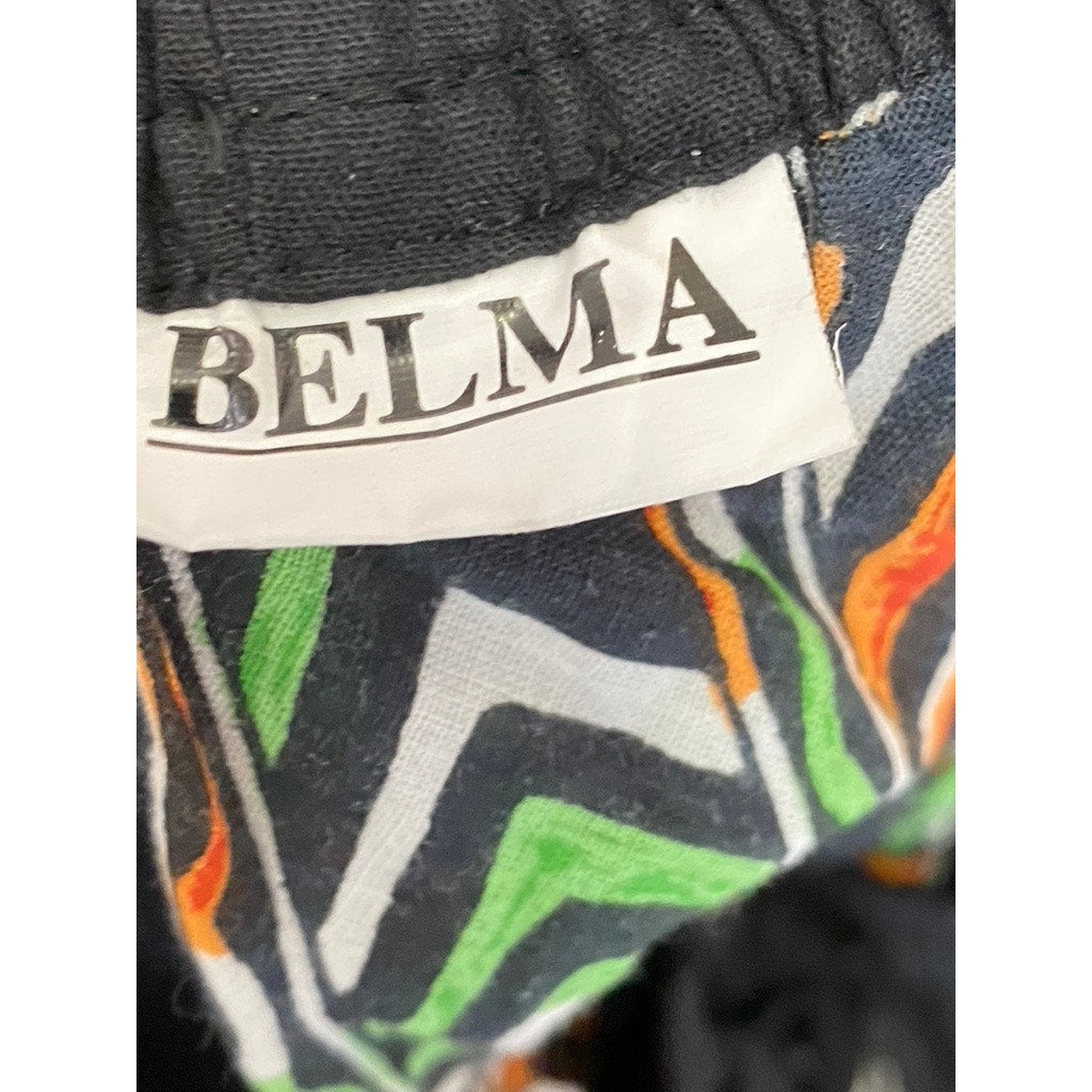 BELMA Women's Vintage Black-Multi Printed A-Line Drawstring Midi Skirt SZ S