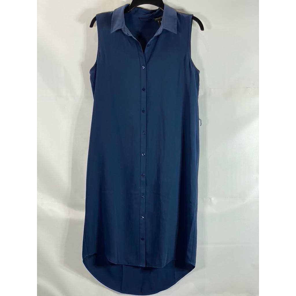 ADRIENNE VITTADINI Women's Navy Button-Down Sleeveless Collared Shirtdress SZ M