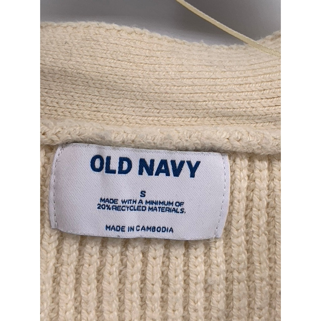 OLD NAVY Women's Beige Ribbed Button-Up V-Neck Long Sleeve Cardigan SZ S