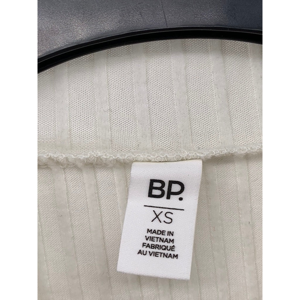 BP. Women's White Ribbed Lettuce-Trim Mock-Neck Crop Top SZ XS
