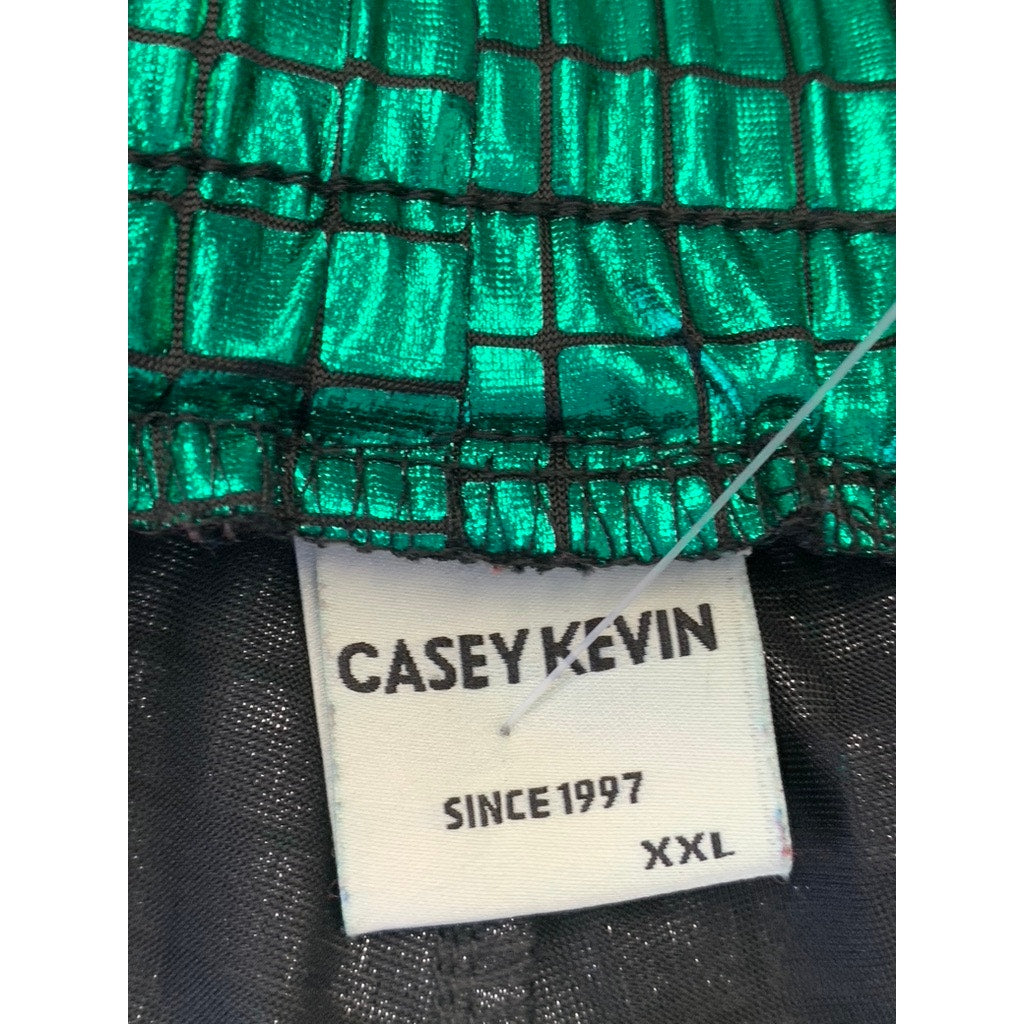 CASEY KEVIN Men's Green Metallic Square Print Shorts SZ 2XL