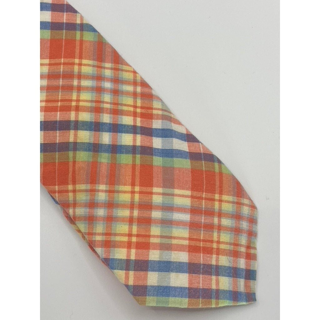 BROOKS BROTHERS Makers Men's Orange/Blue Plaid Cotton Tie SZ OS