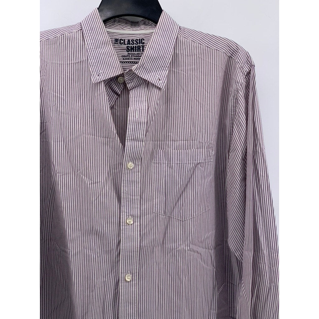 OLD NAVY Men's Burgundy Striped Regular Fit The Classic Shirt SZ XL