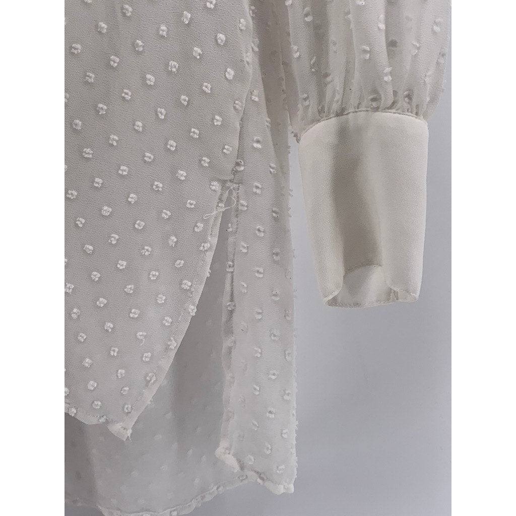 ADRIANNA PAPELL Women's White Textured Dot Long Sleeve Top SZ XS