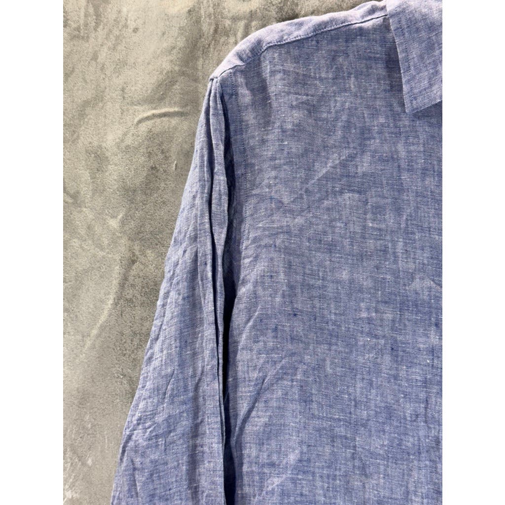 UNTUCKIT Men's Blue Linen Vin Santo Regular-Fit Button-Up Shirt SZ M