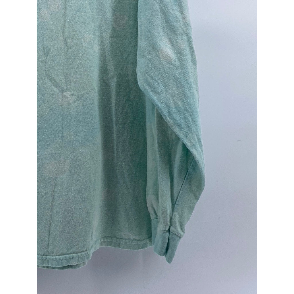 Men's Light Blue Tie-Dye Graphic Crewneck Cotton Long Sleeve Casual T-Shirt SZXL