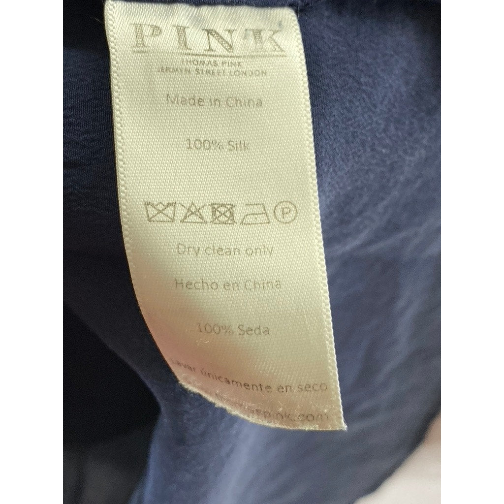 PINK THOMAS PINK LONDON Women’s Navy Silk Button-Up Long Sleeve Top SZ 10 (US6)