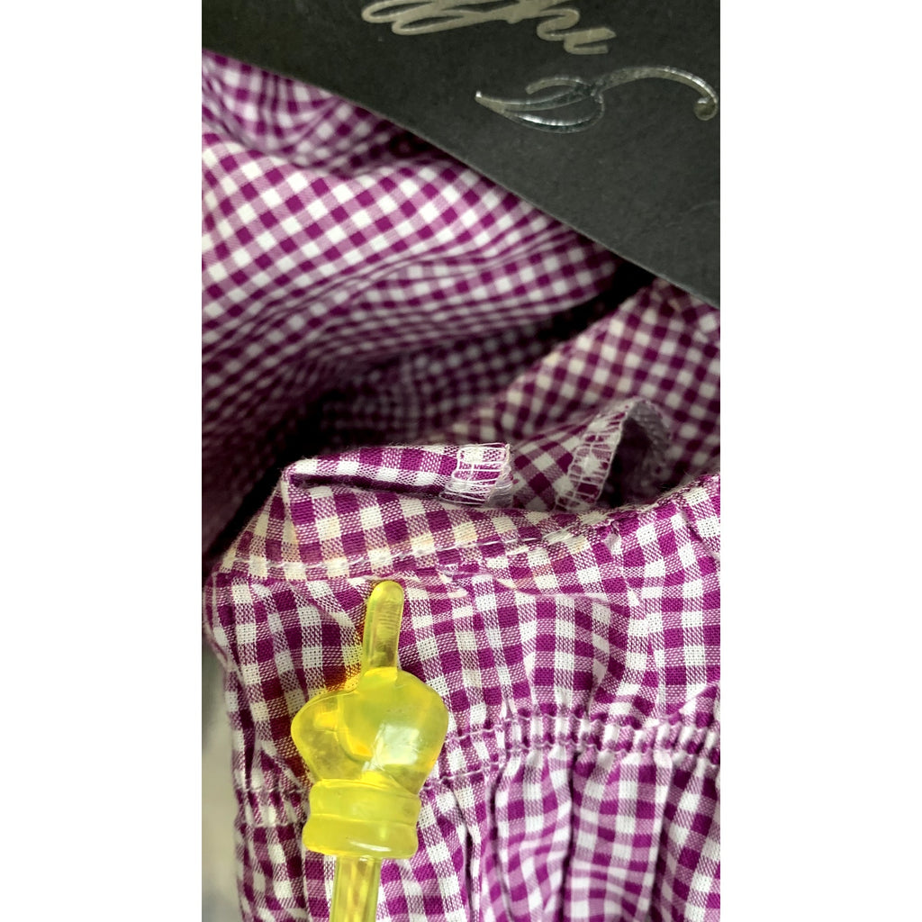 IINFLUENCE Women's Purple-White Mini Check Ruffle Short Sleeve Midi Dress SZ 8