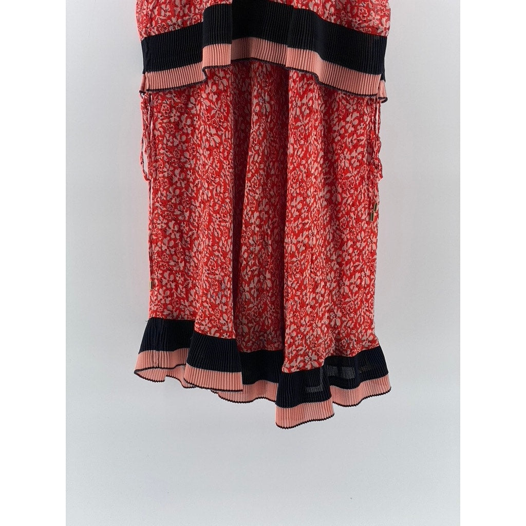 DEREK LAM 10 CROSBY Women's Orange Floral Layered Sleeveless Halter Dress SZ 0