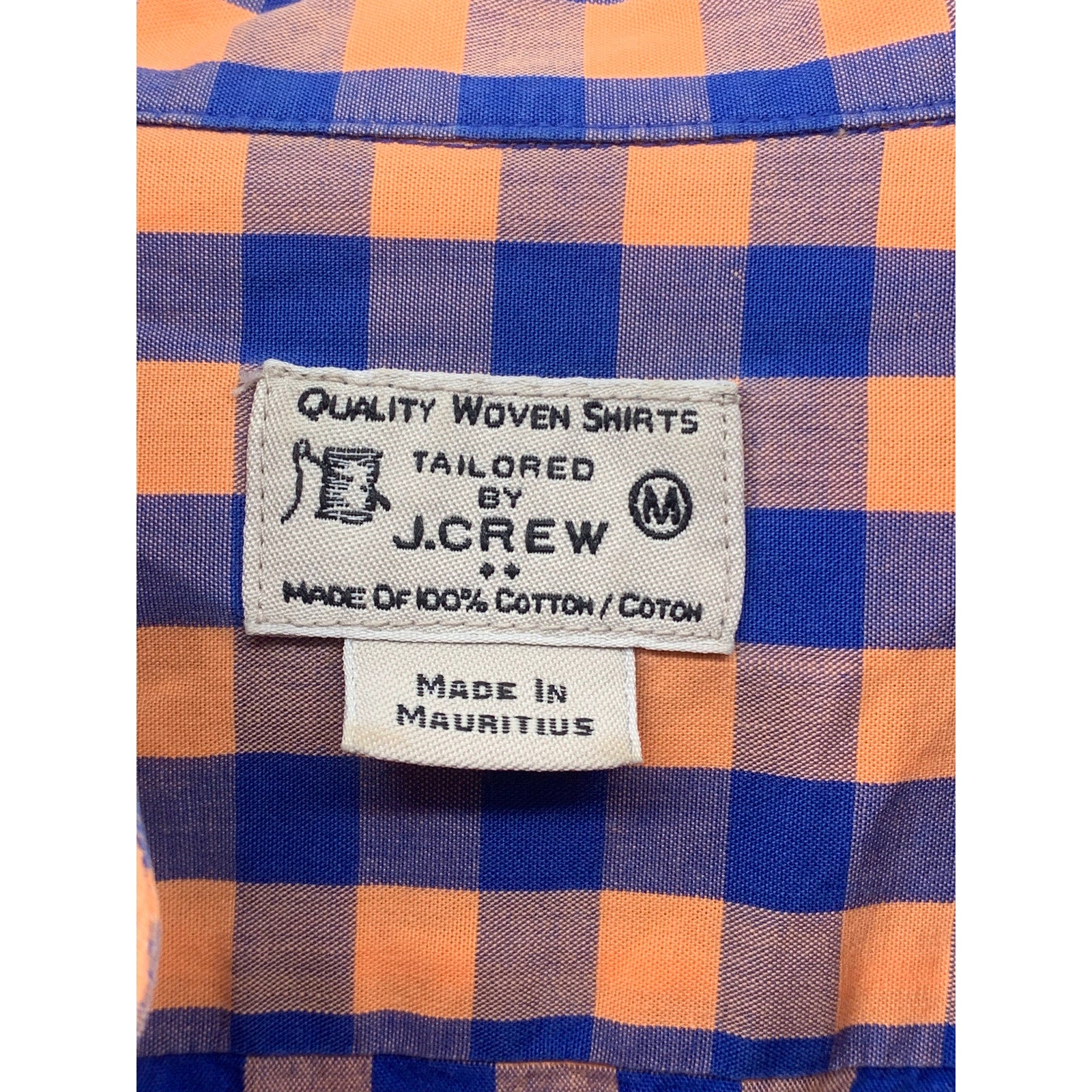 J.CREW Men’s Orange-Blue Gingham Regular Fit Button-Up Long Sleeve Shirt SZ M