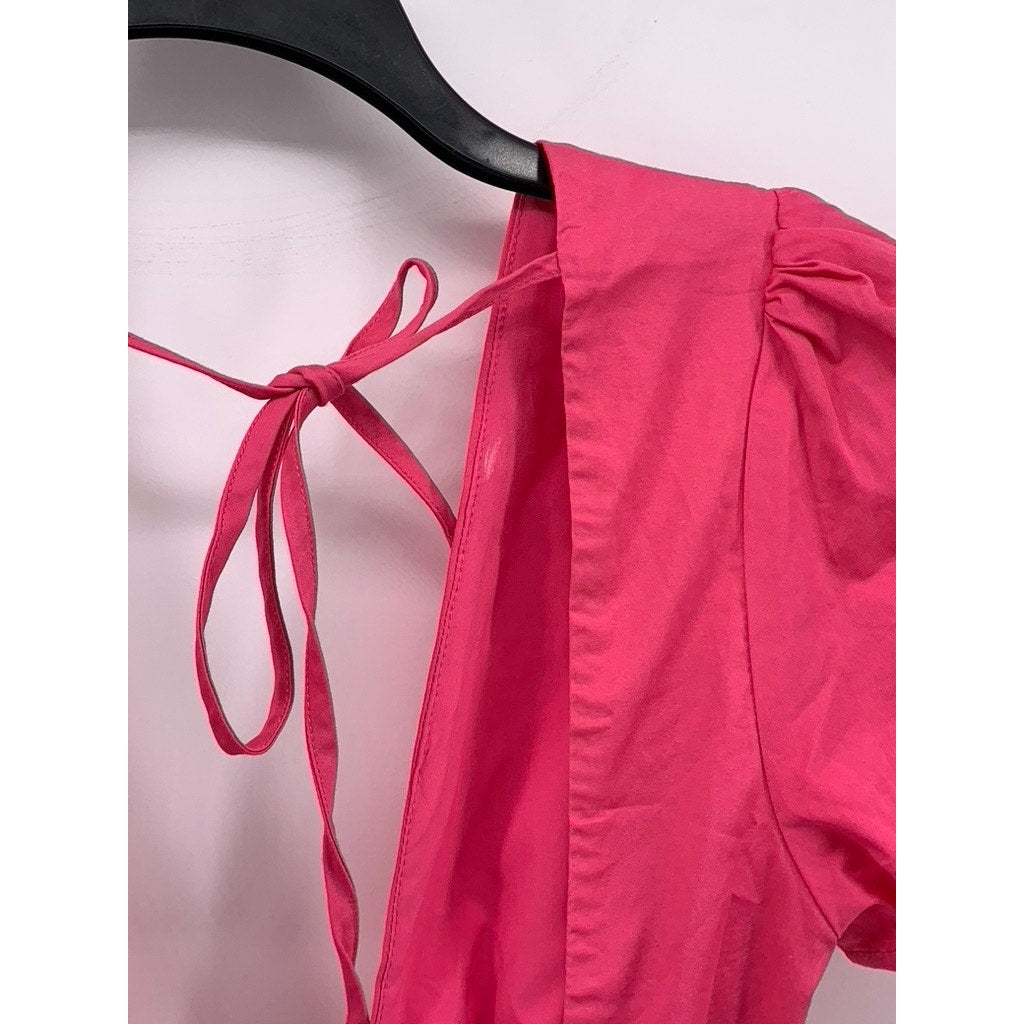 BEGINNING BOUTIQUE Women's Pink Deep V-Neck Short Sleeve A-Line Mini Dress SZ S