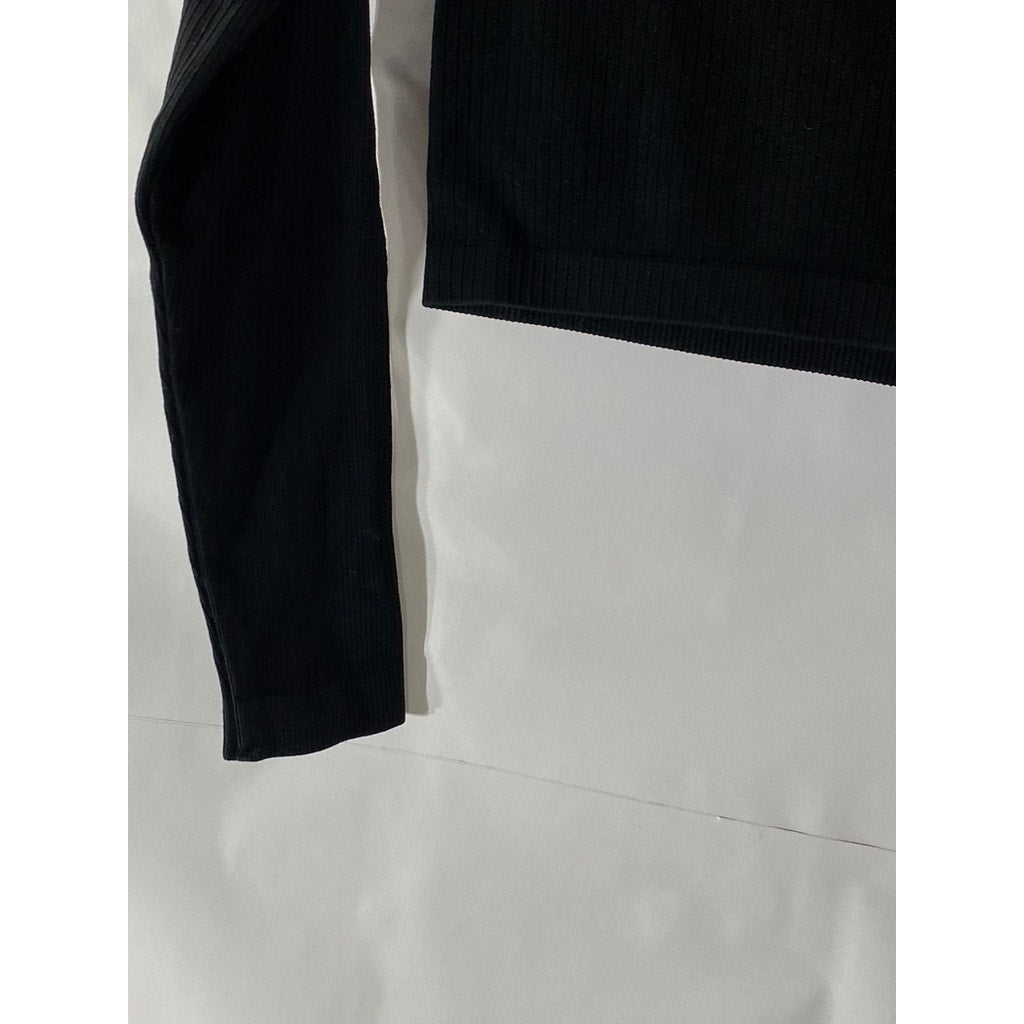 H&M SPORT Women’s Black Ribbed Crewneck Long Sleeve Cropped top SZ M