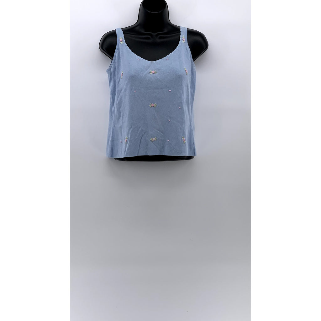 JOSEPH A. Women's Light Blue Scoop-Neck Knit Embroidered Floral Tank Top SZ L