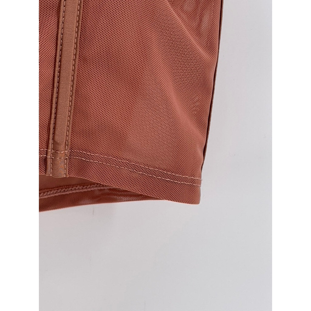 OH POLLY Women's Rust Pink Mesh Corset Crop Top SZ 10
