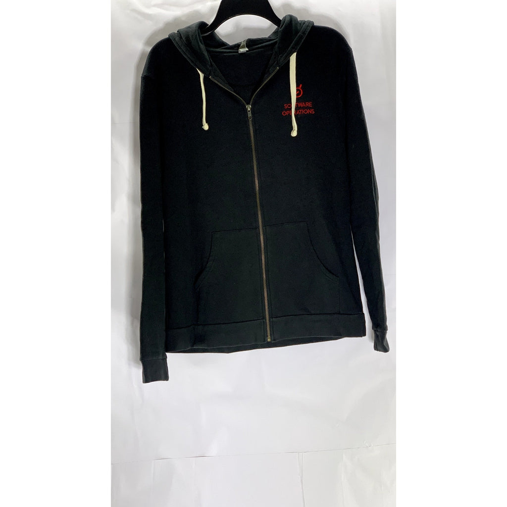 NEXTLEVEL APPAREL Men's Black/Red Custom Embroidered Logo Zip-Up Sweater SZ M