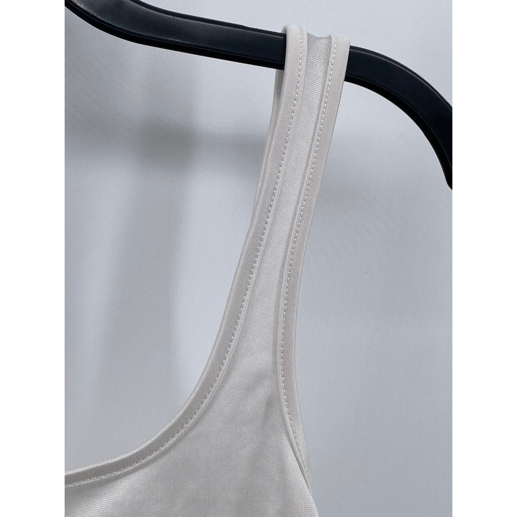 UNBRANDED Women's White Straight-Neck Sleeveless Cropped Top SZ M
