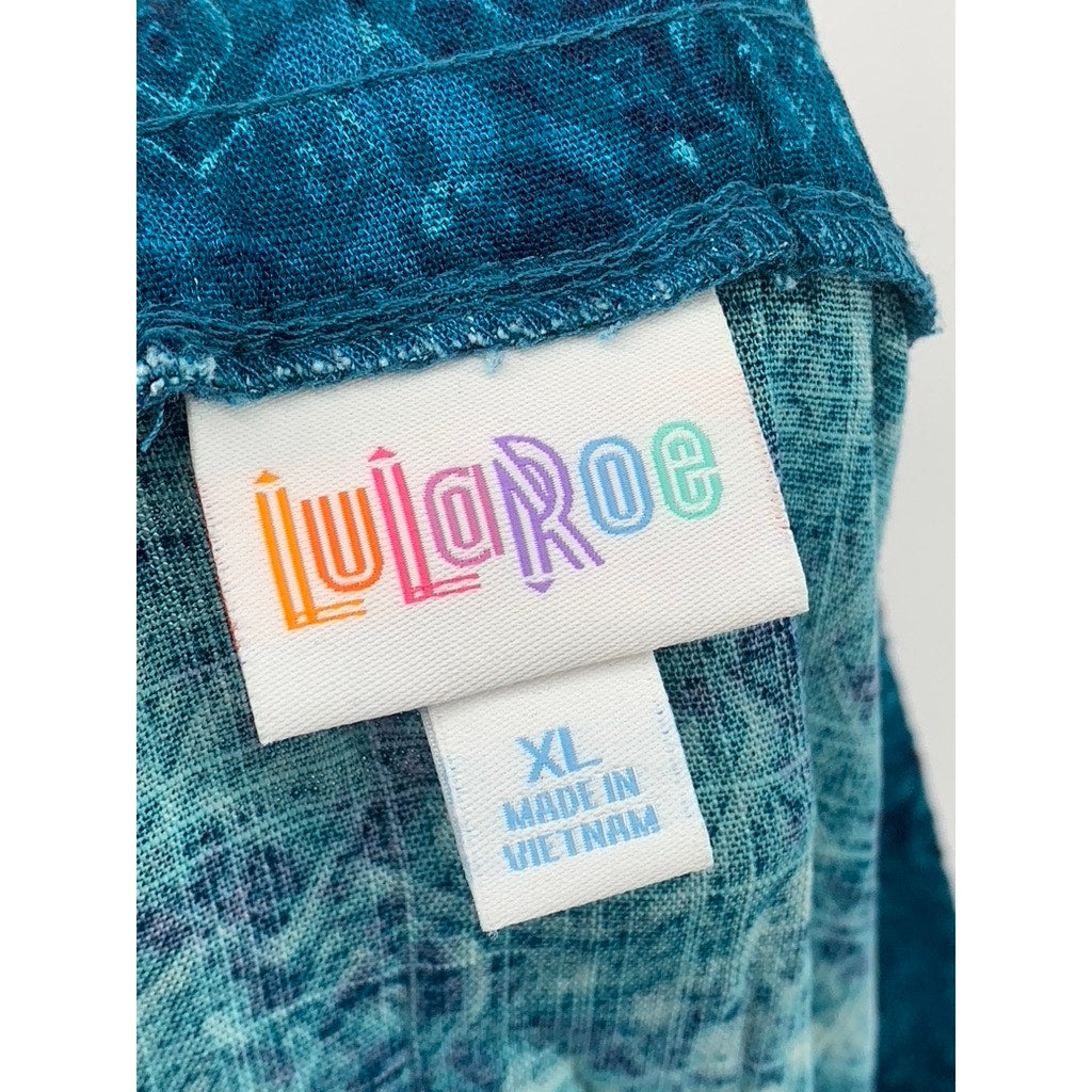 LULAROE Women's Blue Printed Pull-On Midi Skirt SZ XL
