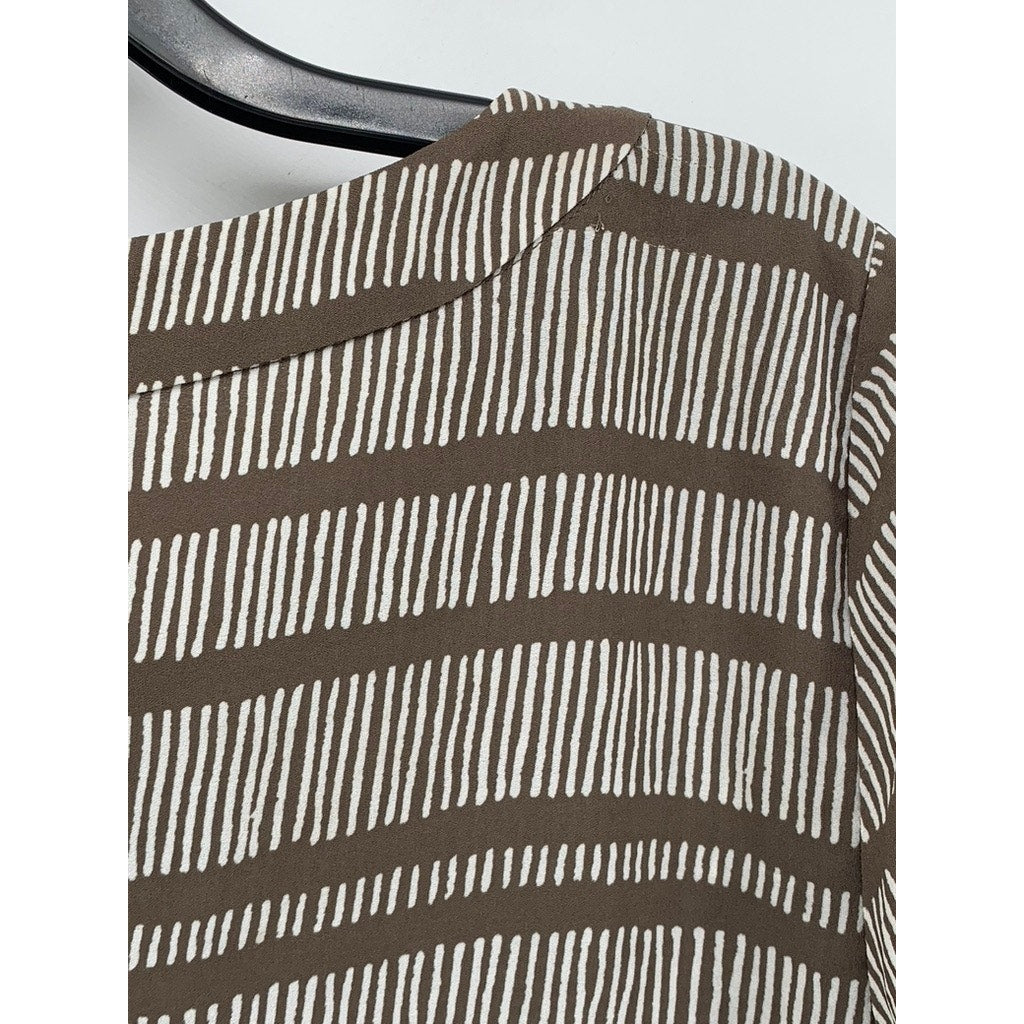 ANN TAYLOR LOFT Women's Brown Striped Scoop-Neck Short Sleeve Top SZ S