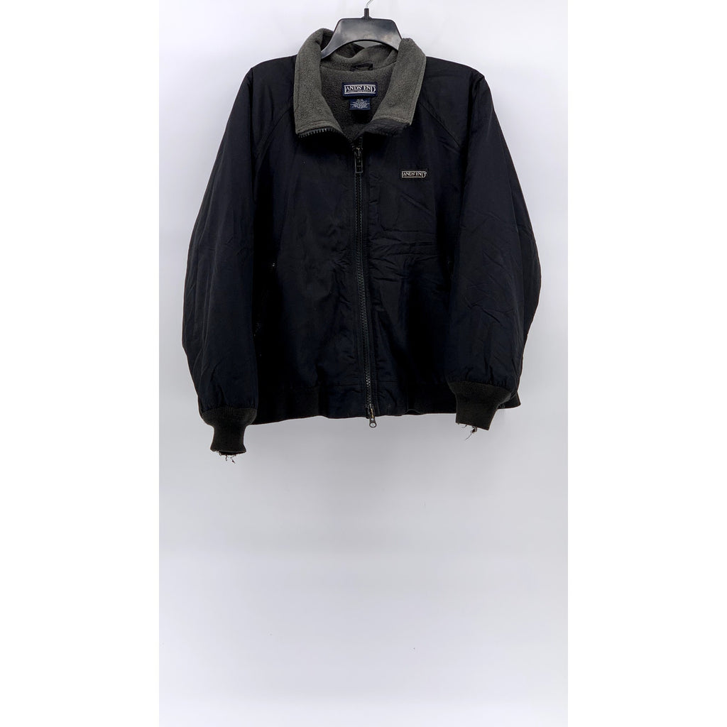 LANDS END Women's Petite Navy Zip-Up Polortec Long Sleeve Winter Jacket SZ 14-16