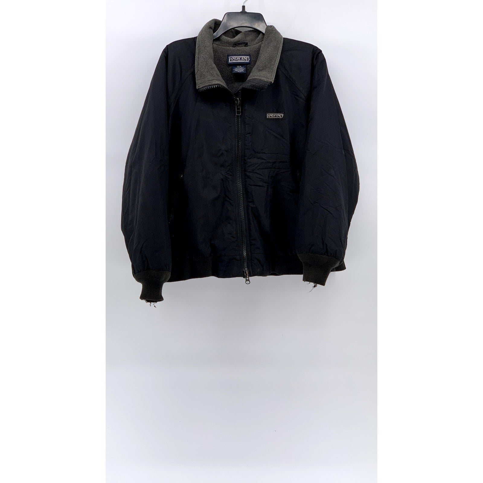 LANDS END Women's Petite Navy Zip-Up Polortec Long Sleeve Winter Jacket SZ 14-16