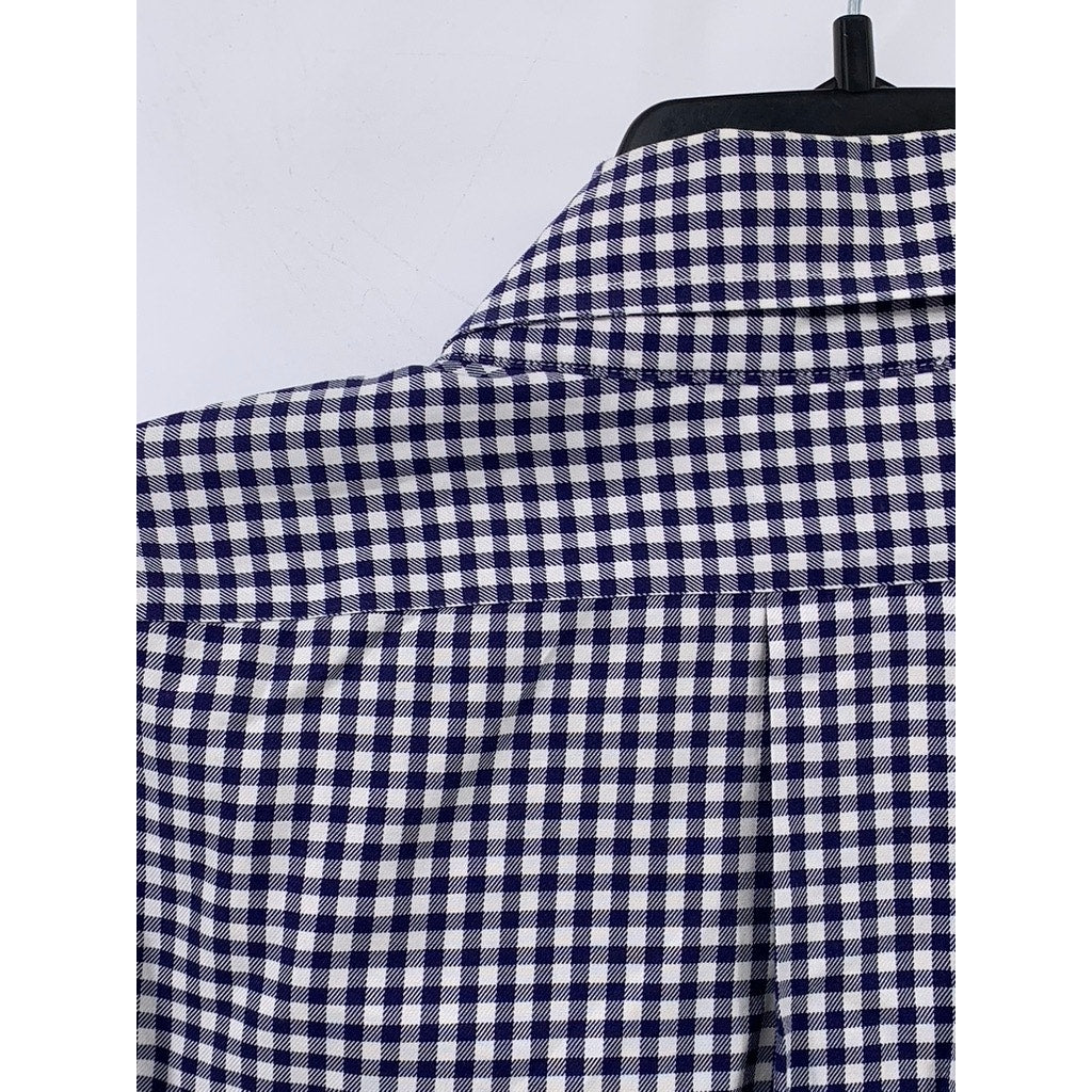 BROOKS BROTHERS Men's Blue-White Gingham Button-Up Original Polo Shirt SZ M