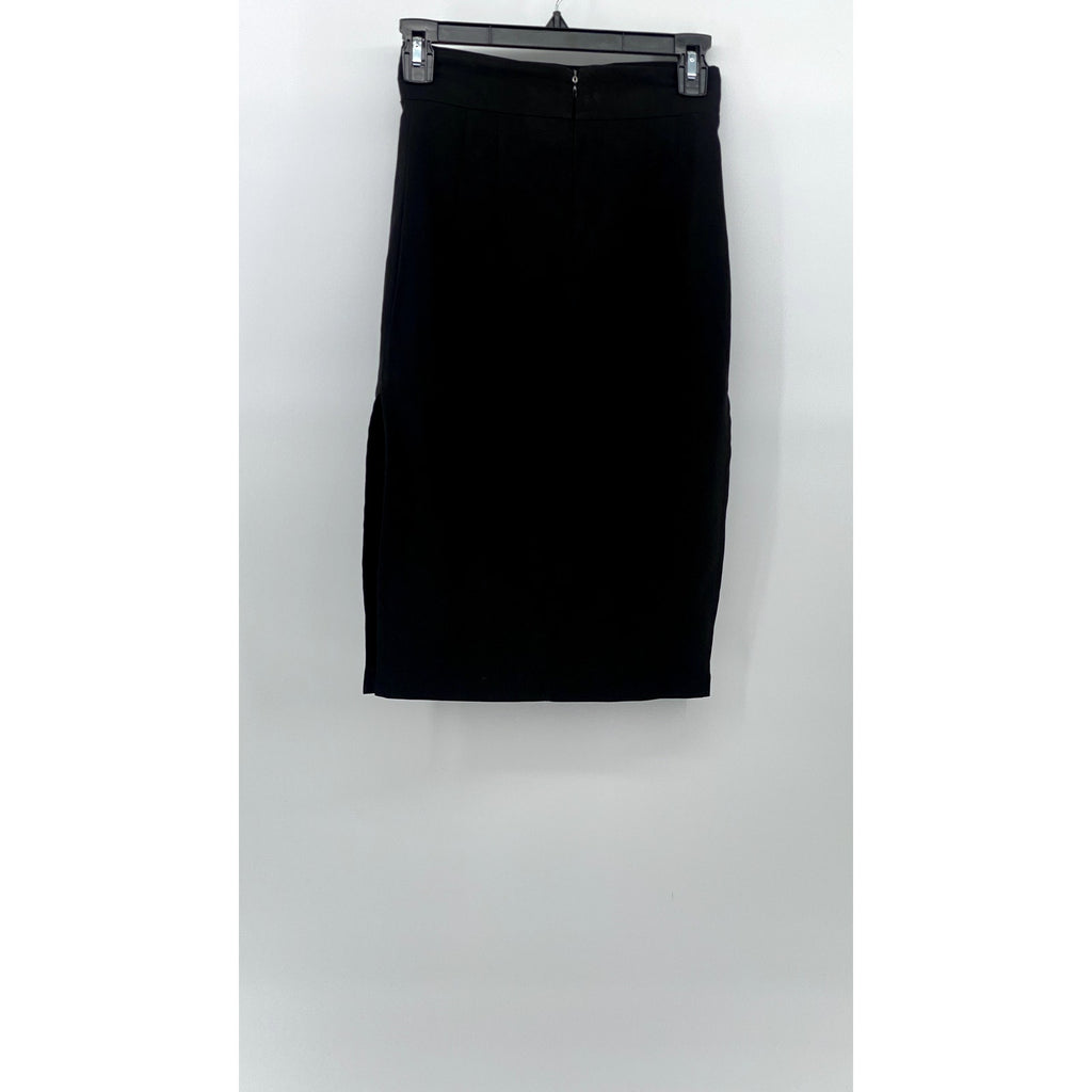 UNBRANDED Women's Black Solid Straight High-Rise Midi Skirt SZ S