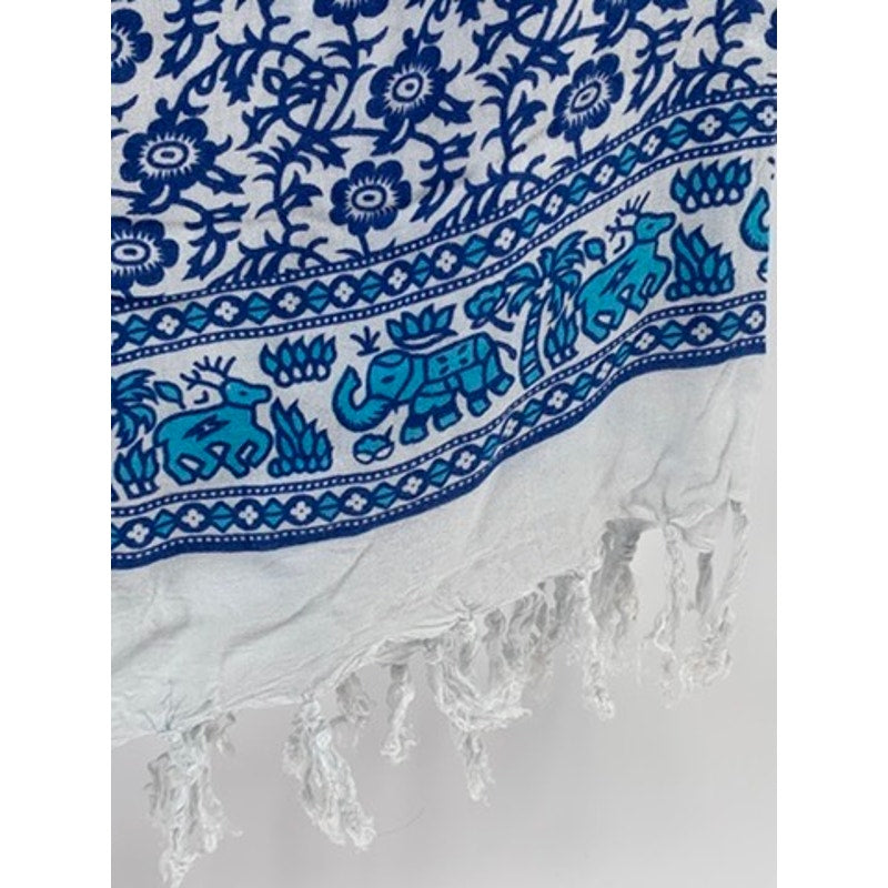 UNBRANDED Women’s Blue Shell-Animal Print Fringe Scarf