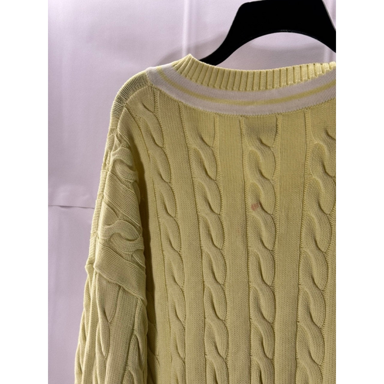 TNA ARITZIA Women's Yellow Cable-Knit V-Neck Dropped-Shoulder Clay Sweater SZ L