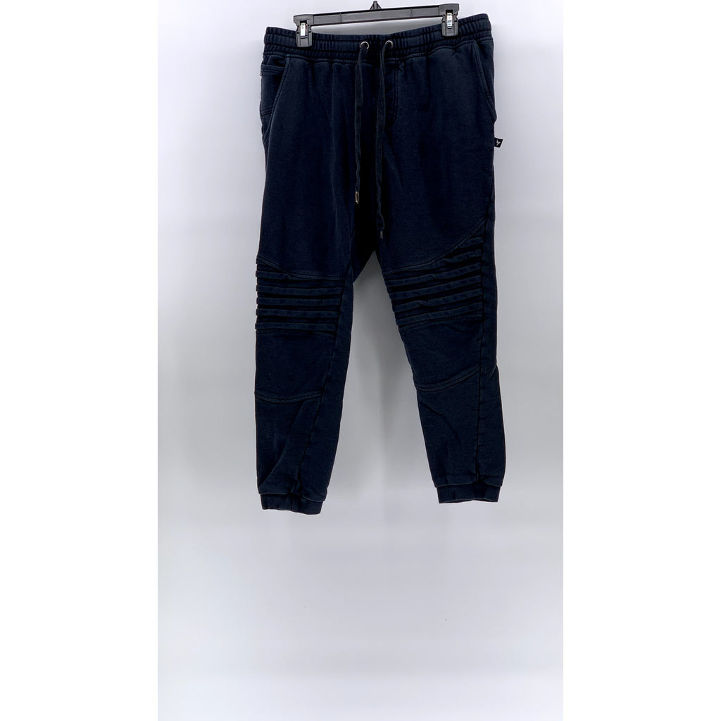 KONUS Men's Washed Black Ribbed Pull-On Drawstring Casual Jogger Pant SZ L