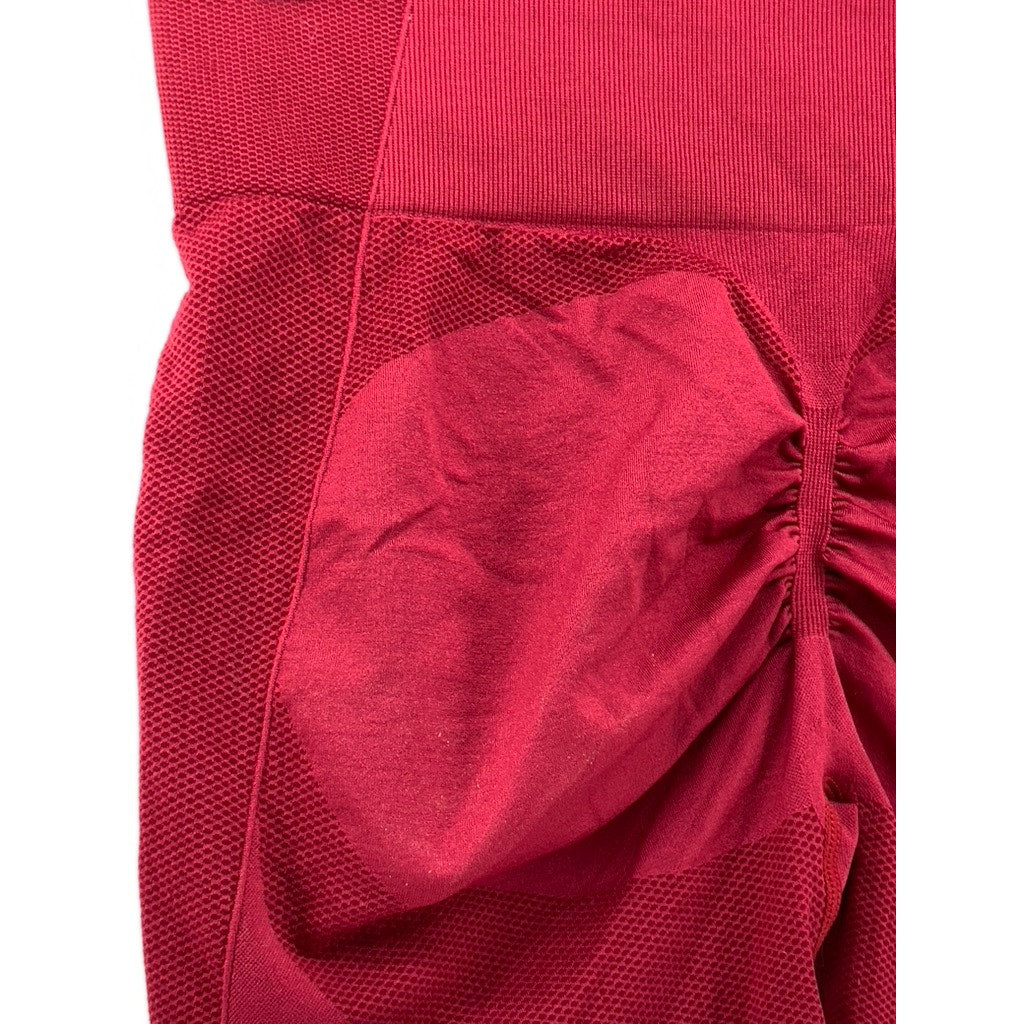 UNBRANDED Women's Dark Red Ruched High-Rise Bike Shorts SZ L