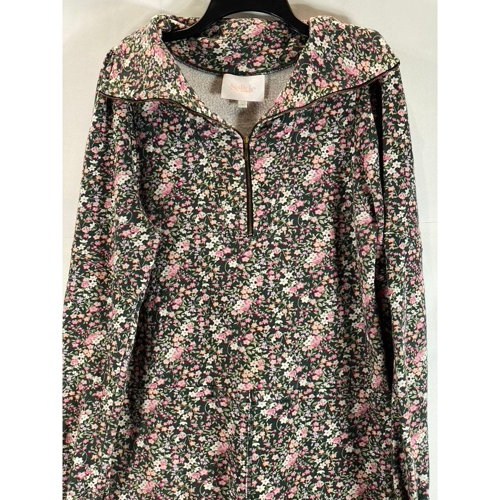 SELKIE Women's Cottage Floral All Over Long Sleeve Knee Patch Jumpsuit SZ S