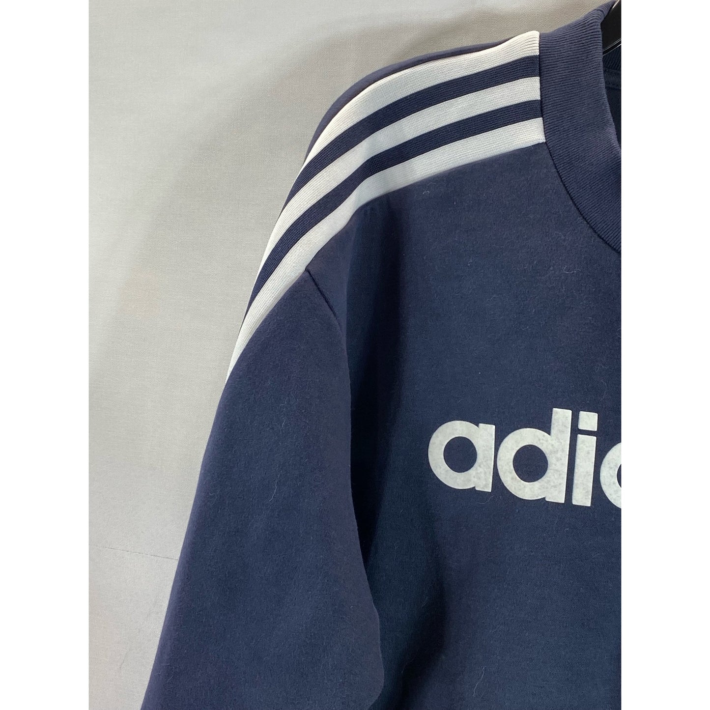 ADIDAS Men's Navy/White Crewneck Linear Pullover Sweatshirt SZ M