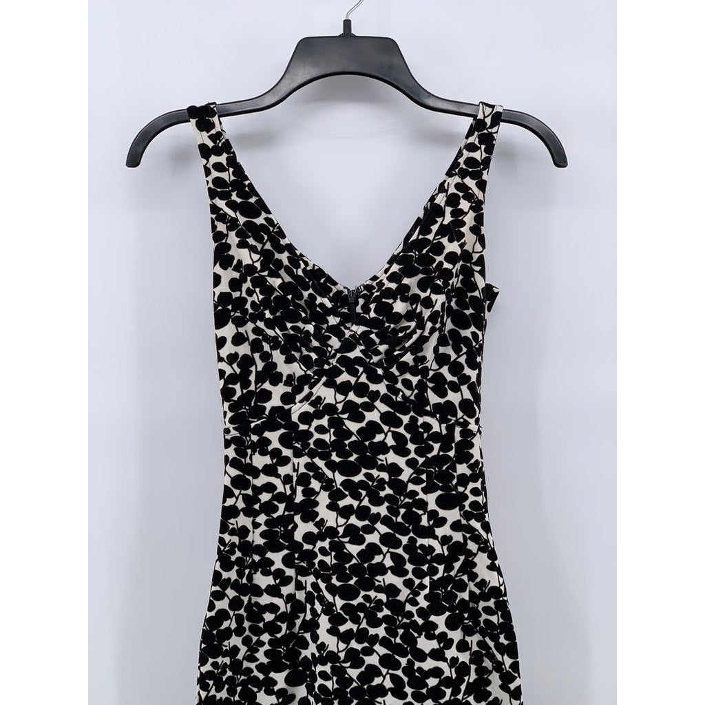 UNBRANDED Women's Black-White Floral V-Neck Sleeveless Bodycon Midi Dress SZ S