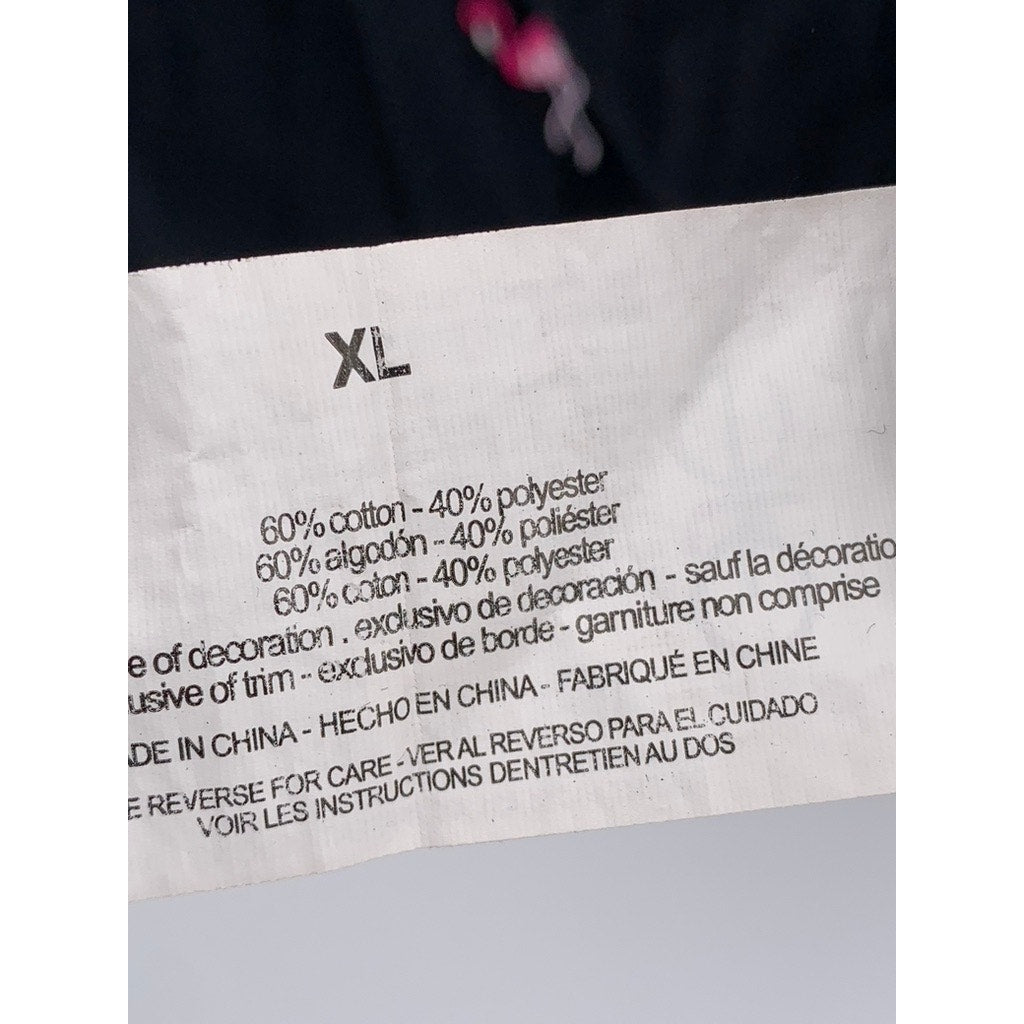 VINTAGE AMERICA Women's Black-Pink Embroidered Flamingo Top SZ XL