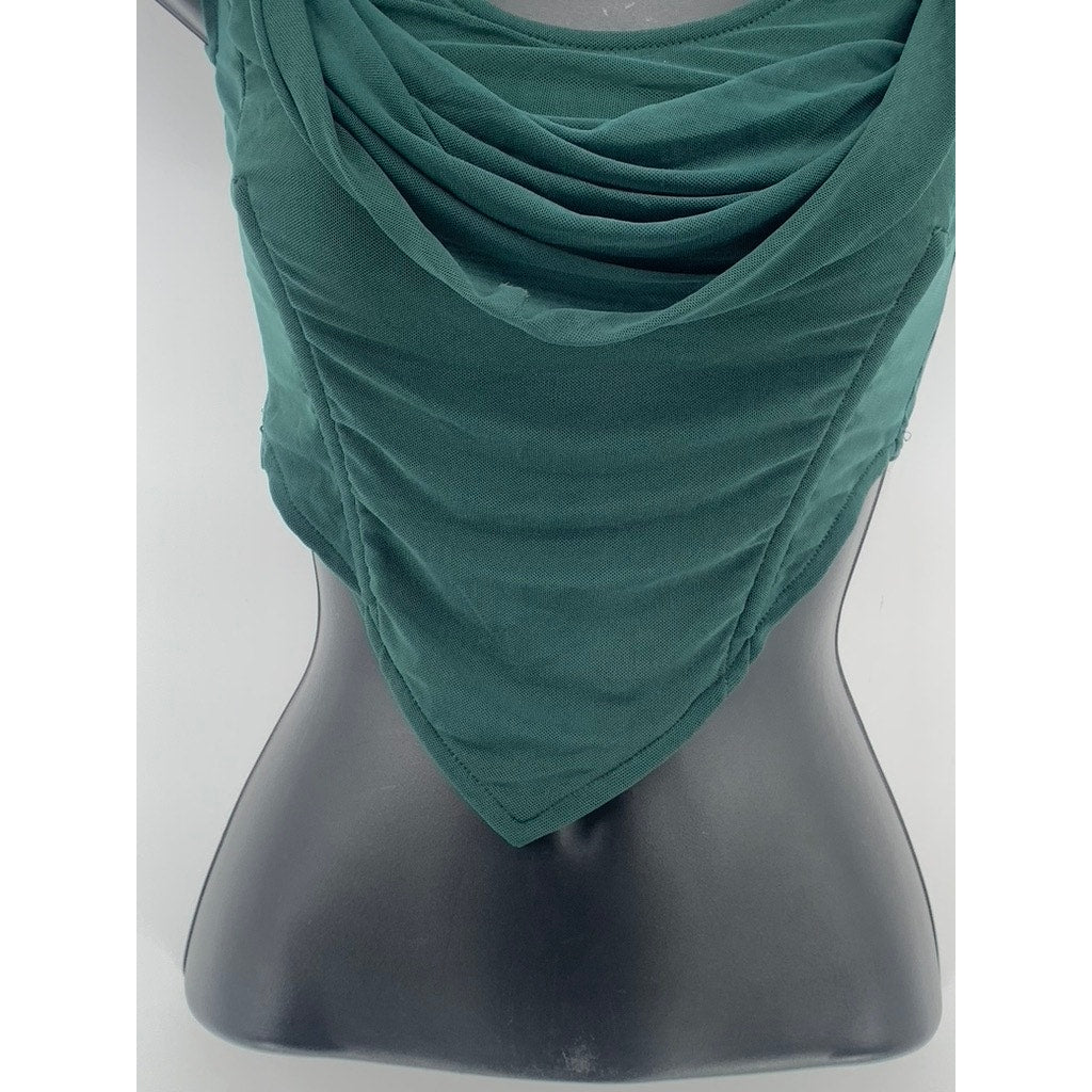 PRETTYLITTLETHING Women's Dark Green Drapey Scoop-Neck Ruffle Corset Top SZ 4