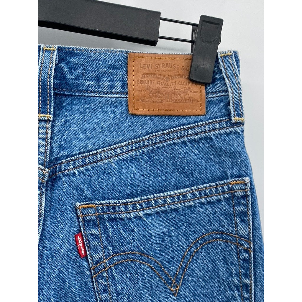 LEVI’S Women’s Dark Blue Straight-Leg High-Rise Ribcage Bermuda Shorts SZ 24