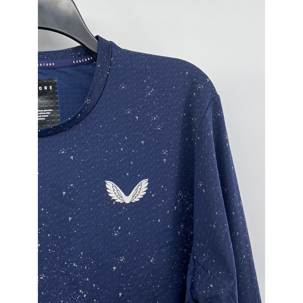 CASTORE Men’s Navy Blue Printed Proteous Long Sleeve Crewneck T-Shirt SZ L