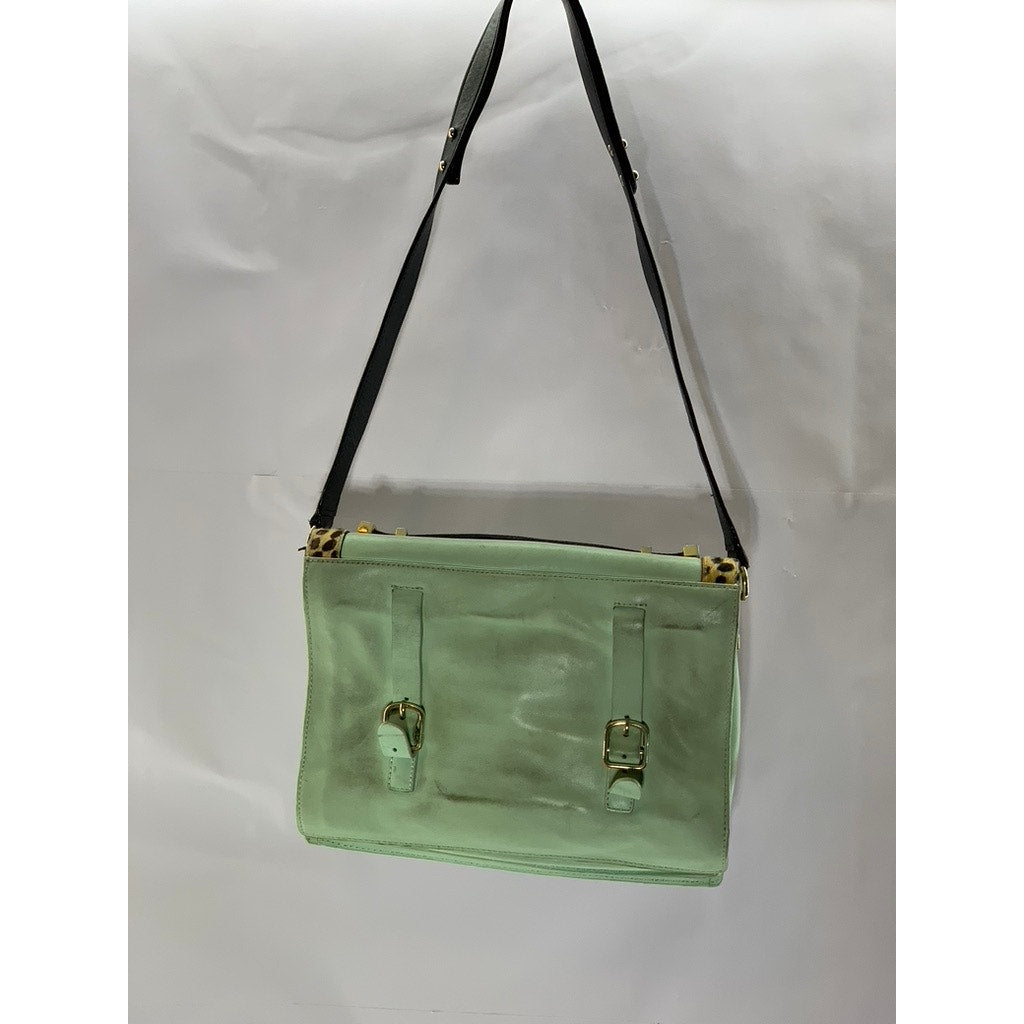 LEOFFLER RANDALL Women's Green/Animal Print Calf Hair Rider Satchel Bag