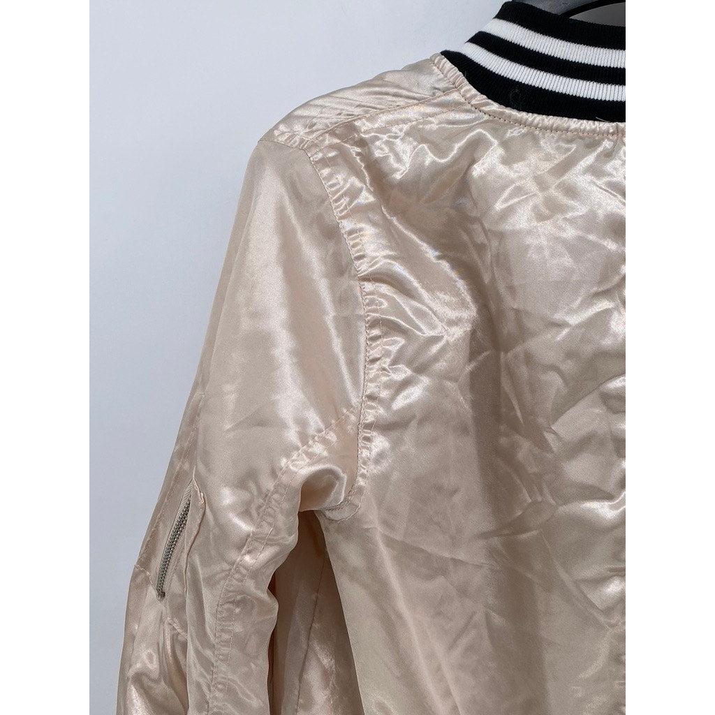 NEW LOOK Women's Beige Satin-Like Zip-Up Bomber Jacket SZ M